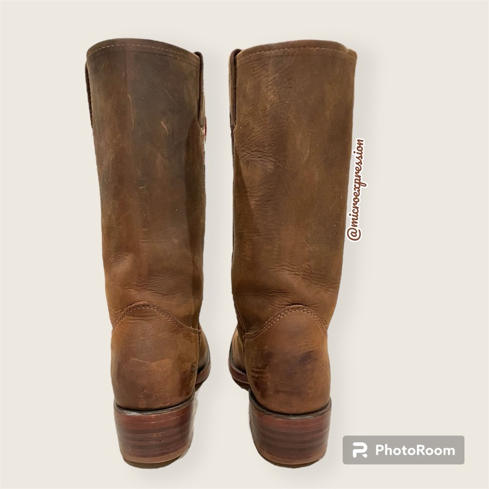 $545 Frye Campus 12L Dark Brown Tan Leather Vintage Distress Square Cowboy Boot - Picture 11 of 16